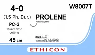 Prolene 4/0, нить 45 см, игла 16 мм, Прайм реж. 3/8 (12 шт) - нерассасывающийся шовный материал, синий, W8007T