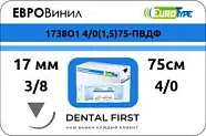 Евровинил 4/0, 75 см, 17 мм, обр.реж. 3/8 (12 шт) - синтетический нерассасывающийся шовный материал, 1738О1 4/0(1,5)75-ПВДФ