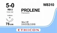 Prolene 5/0, нить 75 см, игла 13 мм х 2, кол. 1/2 (12 шт) - нерассасывающийся шовный материал, синий, ВизиБлэк, W8310
