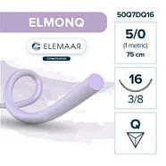 Elmonq 5/0, нить 75 см, игла 16 мм, обр.реж. 3/8 (12 шт) - шовный материал, 50Q7DQ16