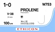 Prolene №0, нить 100 см, игла 31 мм, кол.-реж. J-игла (12 шт) - нерассасывающийся шовный материал, синий, W982