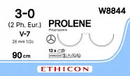Prolene 3/0, нить 90 см, игла 26 мм х 2, СС 1/2 (12 шт) - нерассасывающийся шовный материал, синий, W8844