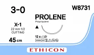 Prolene 3/0, нить 45 см, игла 22 мм, реж. 1/2 (12 шт) - нерассасывающийся шовный материал, синий, W8731