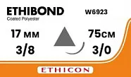 Этибонд Эксел 3/0, нить 75 см, игла 17 мм х 2, кол.-реж. 3/8 - нерассасывающийся шовный материал, белый, W6923