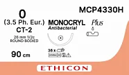 Монокрил Плюс №0, нить 90 см, игла 27 мм, кол. массивная 1/2 (12 шт) - рассасывающийся шовный материал, фиолетовый, MCP4330H