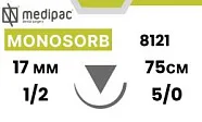 Моносорб 5/0, нить 75 см, игла 17 мм, обр.реж. 1/2 (24 шт) - рассасывающийся шовный материал, 8121