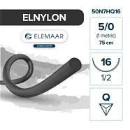 Elnylon 5/0, нить 75 см, игла 16 мм, обр.реж. 1/2 (12 шт) - шовный материал, 50N7HQ16