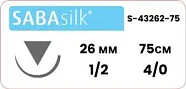 Шёлк Sabana Sabasilk 4/0, нить 75 см, игла HS-26 26 мм, обр.реж. 1/2, пересекающийся (1 шт) - нерассасывающийся шовный материал, чёрный, S-43262-75