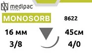 Моносорб 4/0, нить 45 см, игла 16 мм, обр.реж. 3/8 (24 шт) - рассасывающийся шовный материал, 8622