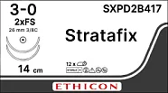 Stratafix Spiral PDO 3/0, нить 14+14 см, игла 26 мм, обр.реж. 3/8 (1 шт) - рассасывающийся шовный материал, двунаправл., фиолет., 2 иглы, SXPD2B417