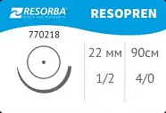 Резопрен 4/0, нить 90 см, игла 22 мм, кол. 1/2 (1 шт) - нерассасывающийся шовный материал, USP, 2 иглы (2хHR 22), 770218