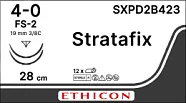 Stratafix Spiral PDO 4/0, нить 14+14 см, игла 19 мм, обр.реж. 3/8 (1 шт) - рассасывающийся шовный материал, двунаправл., фиолет., 2 иглы, SXPD2B423