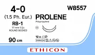 Prolene 4/0, нить 90 см, игла 17 мм х 2, кол. 1/2 (12 шт) - нерассасывающийся шовный материал, синий, W8557