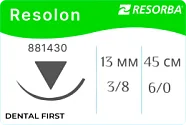 Резолон 6/0, нить 45 см, игла 13 мм, обр.реж. 3/8 (1 шт) - нерассасывающийся шовный материал, синий, USP, DS 13, 881430