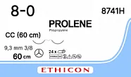 Prolene 8/0, нить 60 см, игла 9,3 мм х 2, СС 3/8 (12 шт) - нерассасывающийся шовный материал, синий, EH7972E