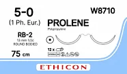 Prolene 5/0, нить 75 см, игла 13 мм х 2, кол. 1/2 (12 шт) - нерассасывающийся шовный материал, синий, W8710