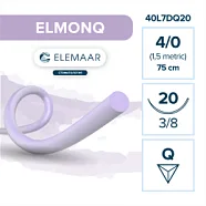 Elmonq 4/0, нить 75 см, игла 20 мм, обр.реж. 3/8 (12 шт) - шовный материал, 40Q7DQ20