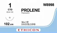 Prolene №1, нить 100 см, игла 40 мм, тупая 1/2 (12 шт) - нерассасывающийся шовный материал, синий, Этигард, W8998