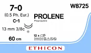 Prolene 7/0, нить 60 см, игла 13 мм х 2, кол. 3/8 (12 шт) - нерассасывающийся шовный материал, синий, W8725