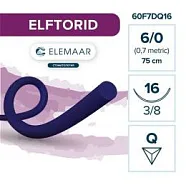 Elftorid 6/0, нить 75 см, игла 16 мм, обр.реж. 3/8 (12 шт) - шовный материал, 60F7DQ16