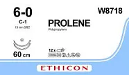 Prolene 6/0, нить 60 см, игла 13 мм, кол. 3/8 (12 шт) - нерассасывающийся шовный материал, W8718
