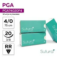 PGA Poliglycolic acid 4/0, нить 75 см, игла 20 мм, обр.реж. 3/8 (12 шт) - рассасывающийся шовный материал, PGA74020F4