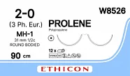 Prolene 2/0, нить 90 см, игла 31 мм х 2, кол. 1/2 (12 шт) - нерассасывающийся шовный материал, синий, W8526