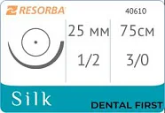 Шелк 3/0, нить 75 см, игла 25 мм, таперкат 1/2 (1 шт) - нерассасывающийся шовный материал, черный, USP, HRT 25, 40610