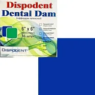 Коффердам латексный (Синий, Тонкий 0.14 мм) Dispodent Dental Dam, 152мм х 152мм (36 шт)