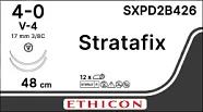 Stratafix Spiral PDO 4/0, нить 24+24 см, игла 17 мм, кол.реж. 3/8 (1 шт) - рассасывающийся шовный материал, двунаправл., фиолет., 2 иглы, SXPD2B426