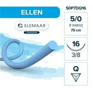 Ellen 5/0, нить 75 см, игла 16 мм, обр.реж. 3/8 (12 шт) - шовный материал, 50P7DQ16