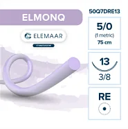 Elmonq 5/0, нить 75 см, игла 13 мм, кол. с квад.сеч. 3/8 (12 шт) - шовный материал, 50Q7DRE13
