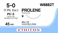 Prolene 5/0, нить 45 см, игла 16 мм, Прайм обр.реж. 3/8 (24 шт) - нерассасывающийся шовный материал, синий, W8882T