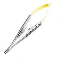 Иглодержатель микрохирургический Кастровьехо (Castroviejo) TC Flat Gold, 14 см, изогнутый