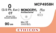 Монокрил Плюс №0, нить 90 см, игла 40 мм, кол. массивная 1/2 (12 шт) - рассасывающийся шовный материал, фиолетовый, MCP4958H