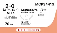 Монокрил Плюс 2/0, нить 70 см, игла 31 мм, кол. 1/2 (12 шт) - рассасывающийся шовный материал, фиолетовый, MCP3441G