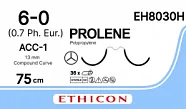 Prolene 6/0, нить 75 см, игла 13 мм х 2, АСС, VB (12 шт) - нерассасывающийся шовный материал, синий, сложный изгиб, EH8030H