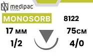 Моносорб (Monosorb) PDO 4/0, 75 см, игла обратно-режущая 17 мм 1/2, 8122 (24 шт.), Medipac - шовный материал