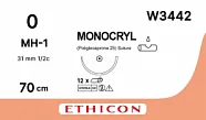 Монокрил №0, нить 70 см, игла 31 мм, кол. 1/2 (12 шт) - рассасывающийся шовный материал, фиолетовый, W3442