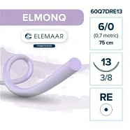 Elmonq 6/0, нить 75 см, игла 13 мм, кол. с квад.сеч. 3/8 (12 шт) - шовный материал, 60Q7DRE13