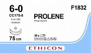 Prolene 6/0, нить 75 см, игла 9,3 мм х 2, СС 3/8 (12 шт) - нерассасывающийся шовный материал, синий, F1832