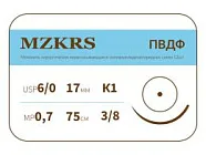 ПВДФ Premium 6/0, нить 75 см, игла 17 мм, кол. 3/8 (12 шт) - нерассасывающийся шовный материал, хирургическая нить поливинилиденфторидная, 1738K1 (6-0) 75
