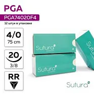 PGA Poliglycolic acid 4/0, нить 75 см, игла 20 мм, обр.реж. 3/8 (12 шт) - рассасывающийся шовный материал, PGA74020F4