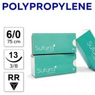 Polypropylene 6/0, нить 75 см, игла 13 мм, обр.реж. 3/8 (12 шт) - нерассасывающийся шовный материал, игла 302, PM76013F4/906-025