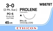 Prolene 3/0, нить 45 см, игла 19 мм, Прайм реж. 3/8 (24 шт) - нерассасывающийся шовный материал, синий, W8878T