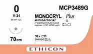 Монокрил Плюс №0, нить 70 см, игла 36 мм, кол.-реж. 1/2 (12 шт) - рассасывающийся шовный материал, фиолетовый, MCP3489G