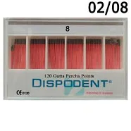 Штифты гуттаперчевые, конусность .02, №08 (120 шт.), Dispodent
