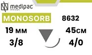 Моносорб 4/0, нить 45 см, игла 19 мм, обр.реж. 3/8 (1 шт) - рассасывающийся шовный материал, 8632