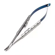 Иглодержатель микрохирургический Кастровьехо (Castroviejo) TC Round Blue, 14 см, изогнутый