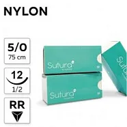 Nylon 5/0, нить 75 см, игла 12 мм, обр.реж. 1/2 (12 шт) - нерассасывающийся шовный материал, игла 302, NL75012B4/906-022